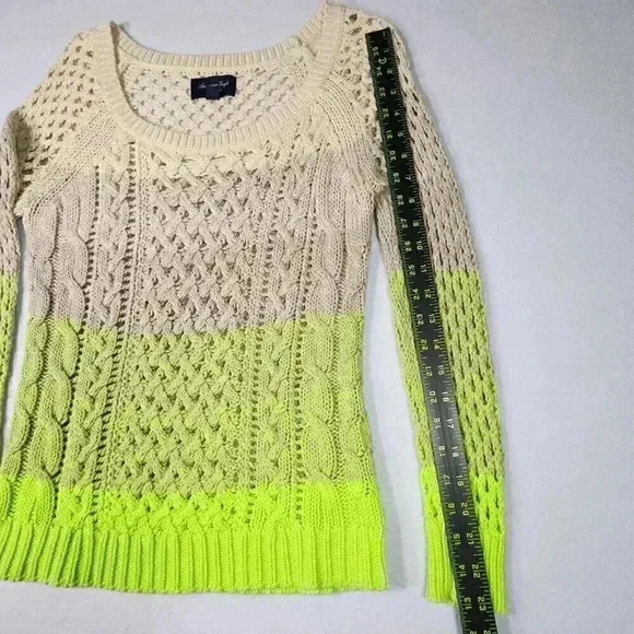 American Eagle AEO Women's Sweater XS Open Weave Ombre Beige Green Soft Pullover - Picture 12 of 16